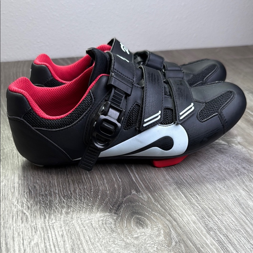Black and Red Athletic Cycling Shoes with Velcro Straps